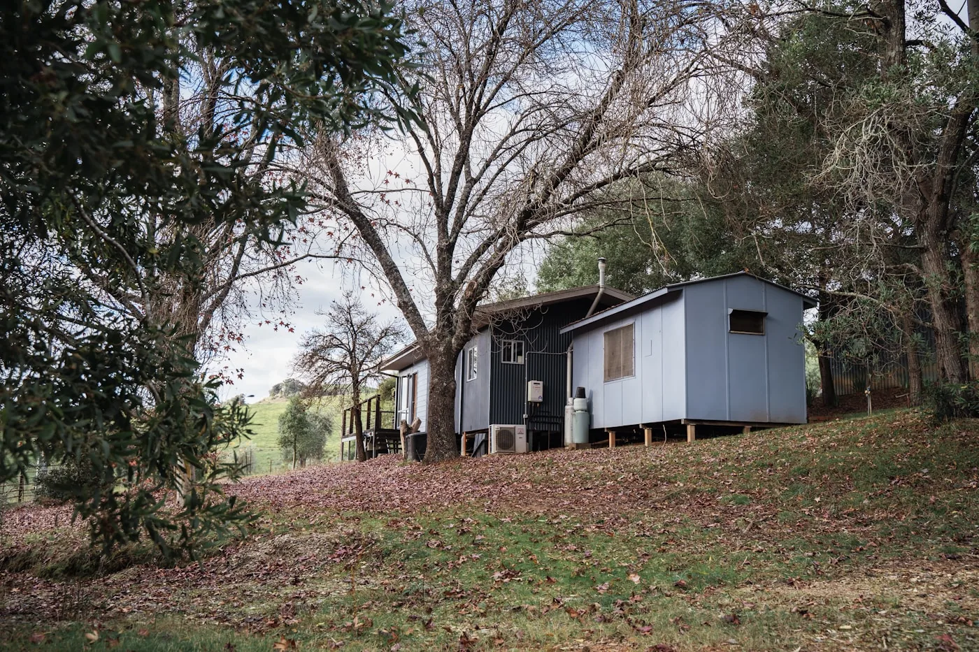 Renovated farmhouse in bright daylight