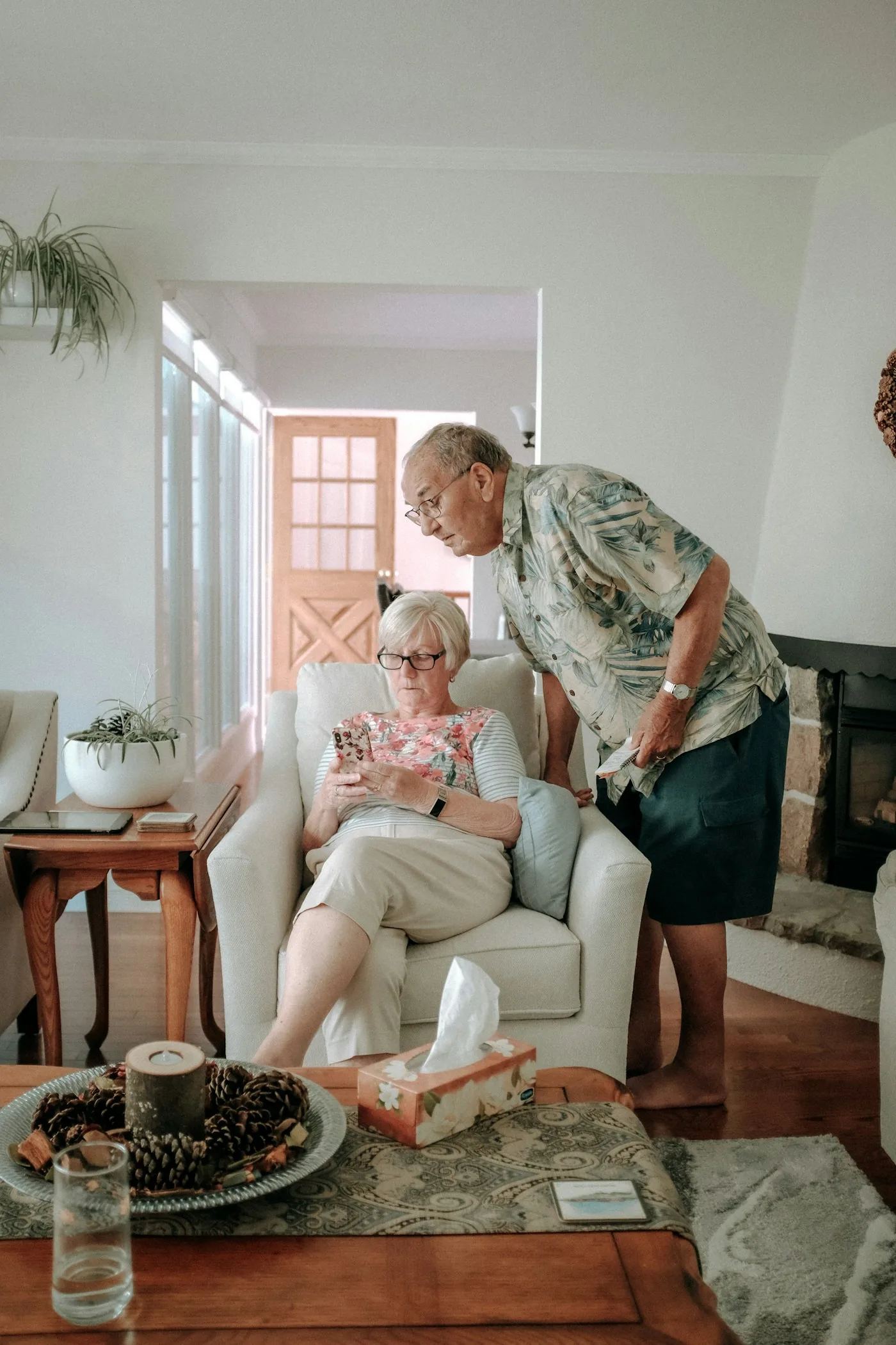 Happy couple at their bright renovated home — no kids, just the family